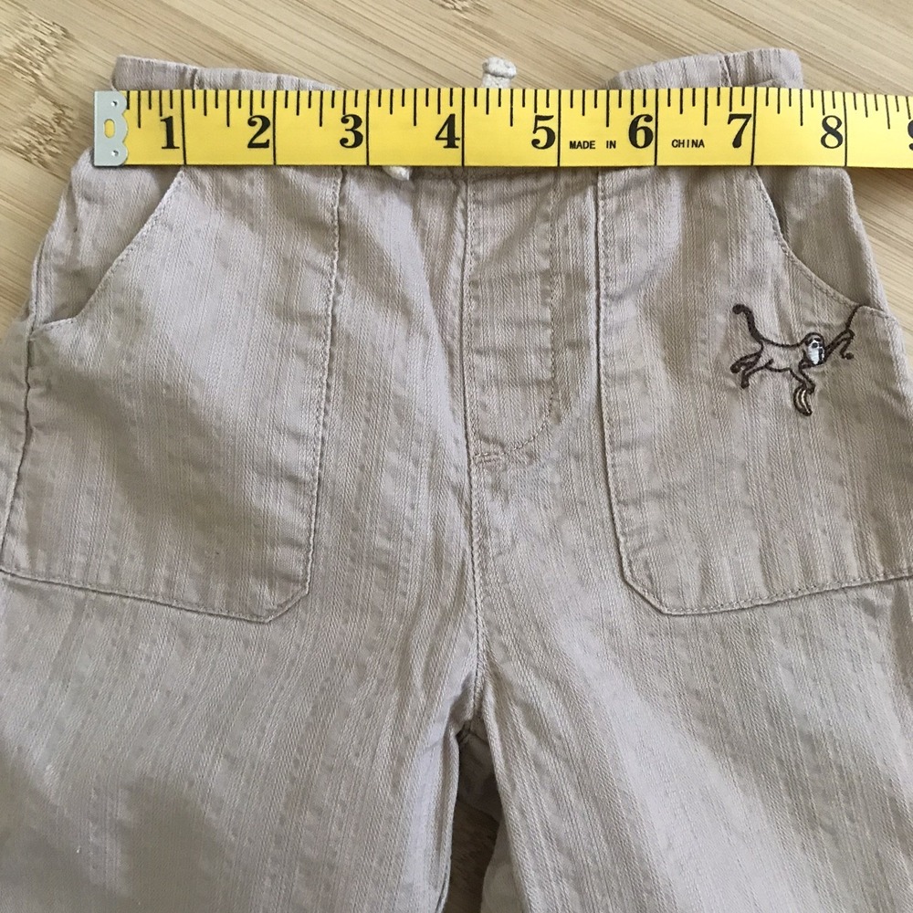 Janie and Jack Khaki Pull On Pants 6-12 Months Roll Tab Cuff Embroidered Monkey - Picture 15 of 16